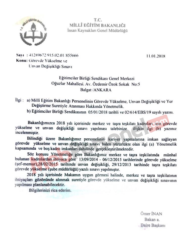 MEB, Görevde Yükselme Sınavını 2018 Yılında Yapacak