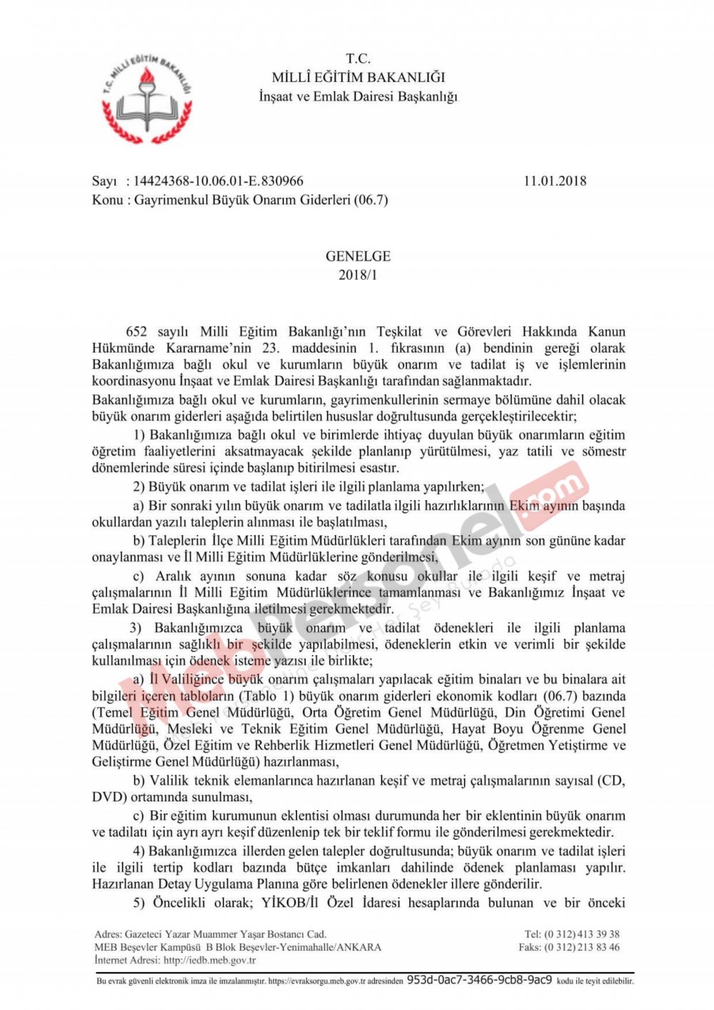 MEB'den ''Bakım Onarım'' Genelgesi