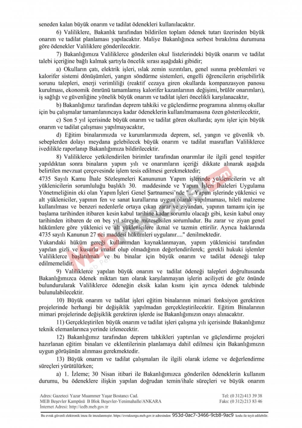 MEB'den ''Bakım Onarım'' Genelgesi