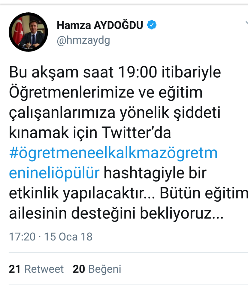 Öğretmenlere Yönelik Şiddeti Kınamak İçin Twitter Etkinliği Yapılacak