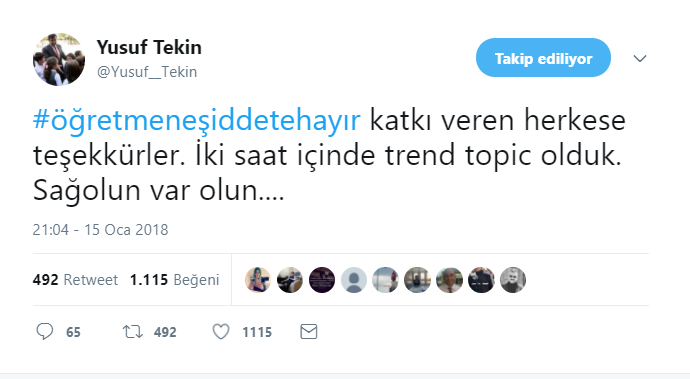 "Öğretmene Şiddete Hayır" Etiketi Sosyal Medyada Rekor Kırdı