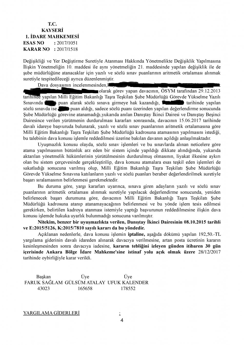 Mahkemeden 1709 Şube Müdürü Atamasına Yürütmeyi Durdurma Kararı