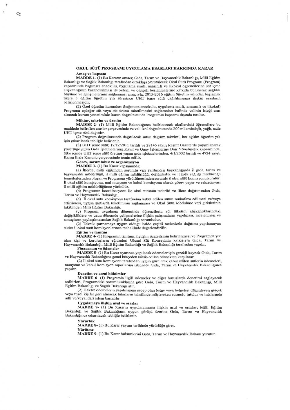 MEB'den ''Okul Sütü Programı Tedbirler'' Yazısı