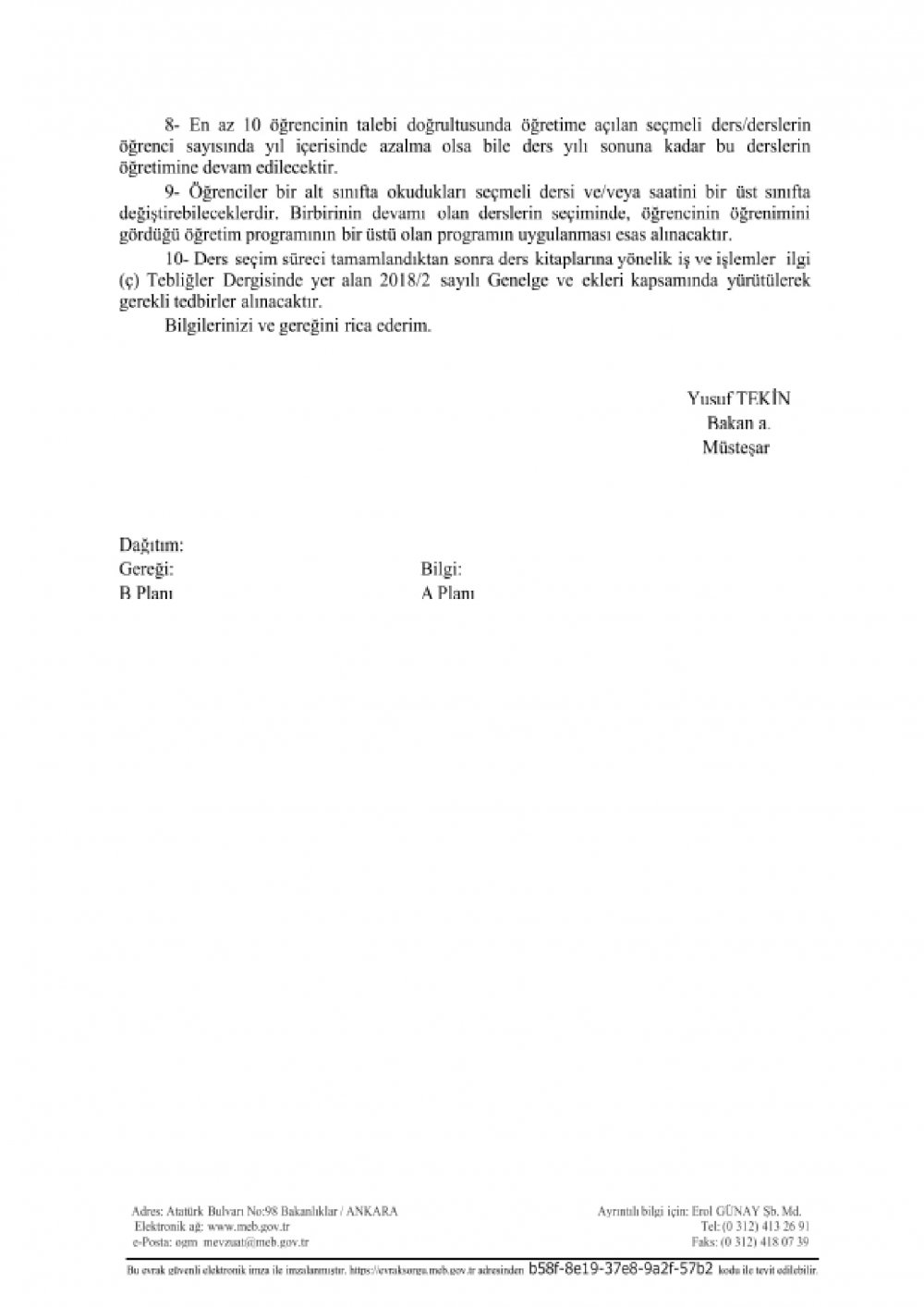 MEB'den ''Ders Seçimi'' Yazısı