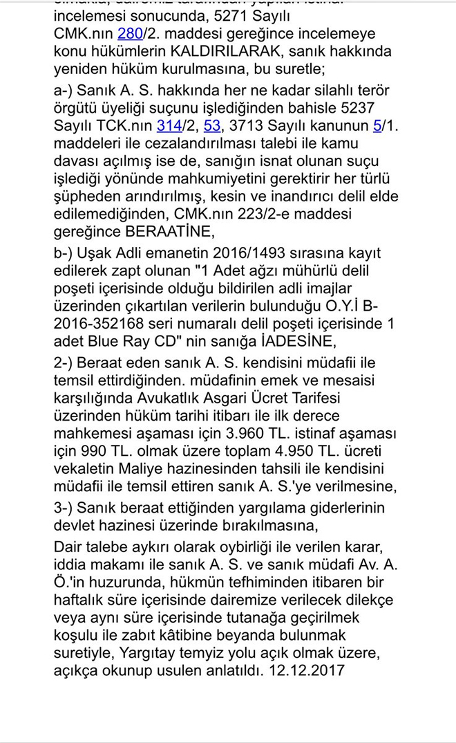 Banka hesabı ve sendika üyeliği olana beraat kararı
