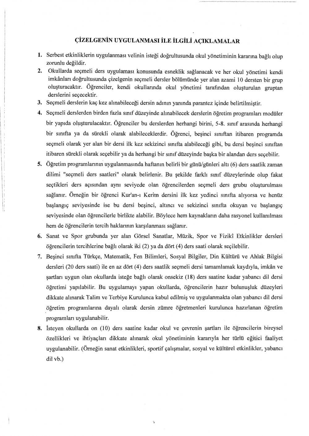 2018-2019 Eğitim Öğretim Yılında Okutulacak Seçmeli Dersler