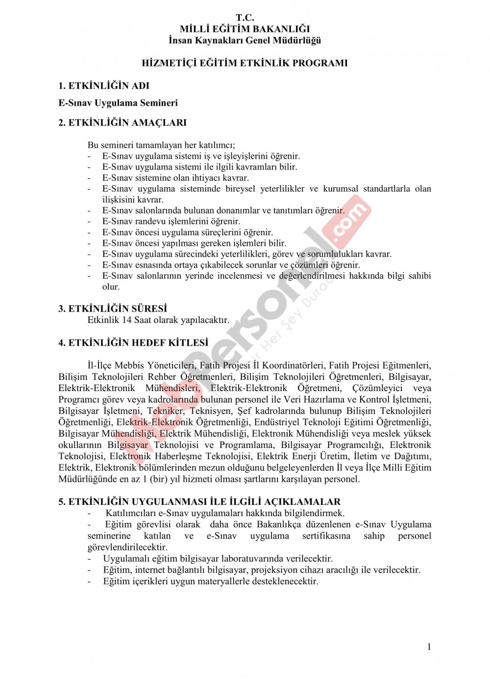 MEB'den ''e-Sınav Uygulama Eğitimi'' Yazısı