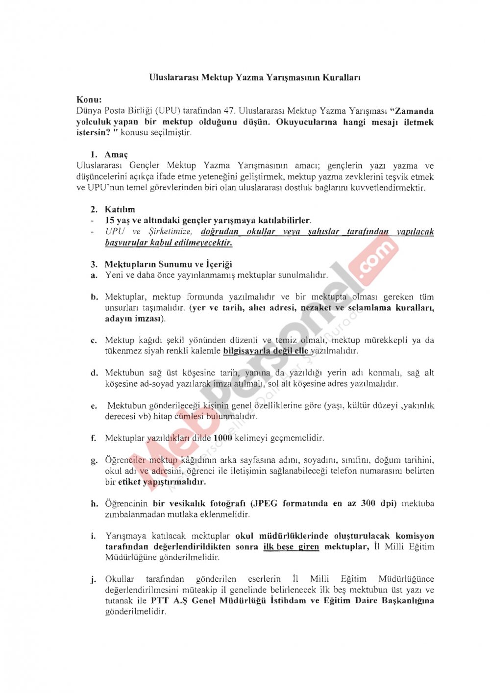 MEB'den ''Mektup Yazma Yarışması'' Yazısı