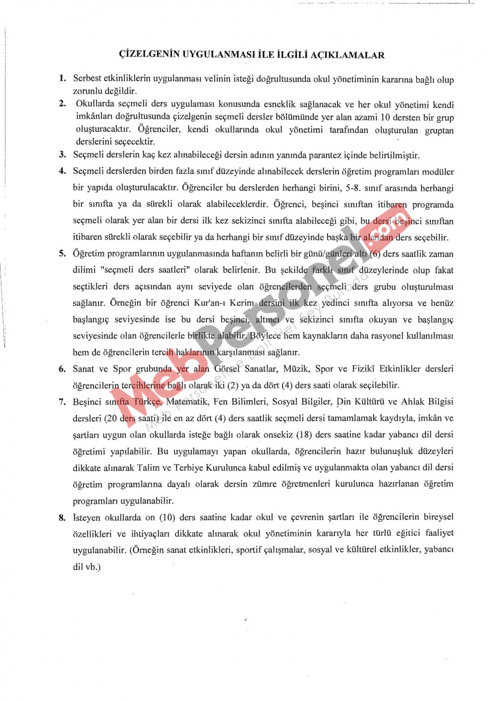 MEB'den ''Haftalık Ders Çizelgesinde Değişiklik'' Yazısı