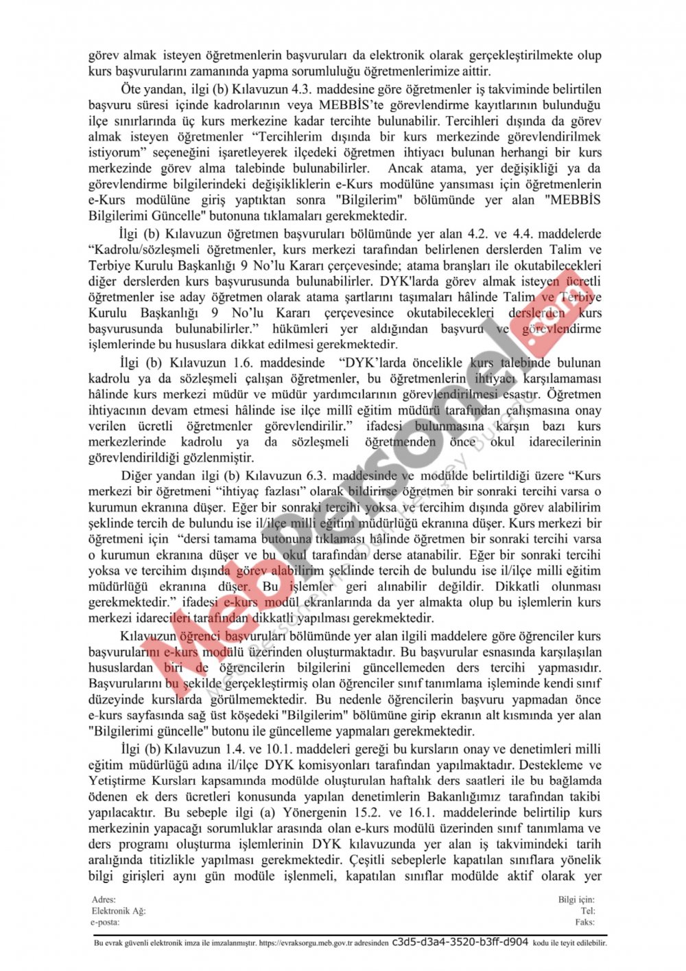 MEB'den ''Destekleme ve Yetiştirme Kursları'' İle İlgili Önemli Yazı