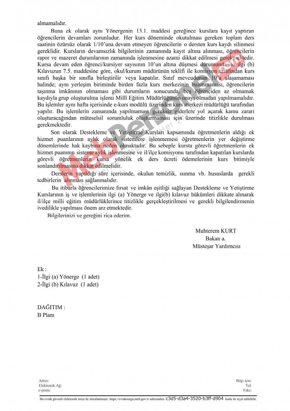 MEB'den ''Destekleme ve Yetiştirme Kursları'' İle İlgili Önemli Yazı
