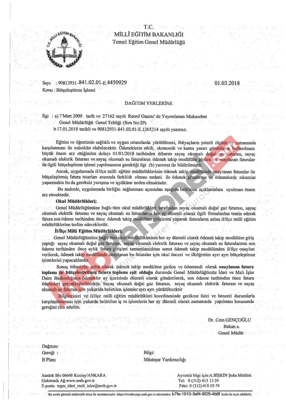 MEB'den ''Bütçeleştirme İşlemi'' Yazısı