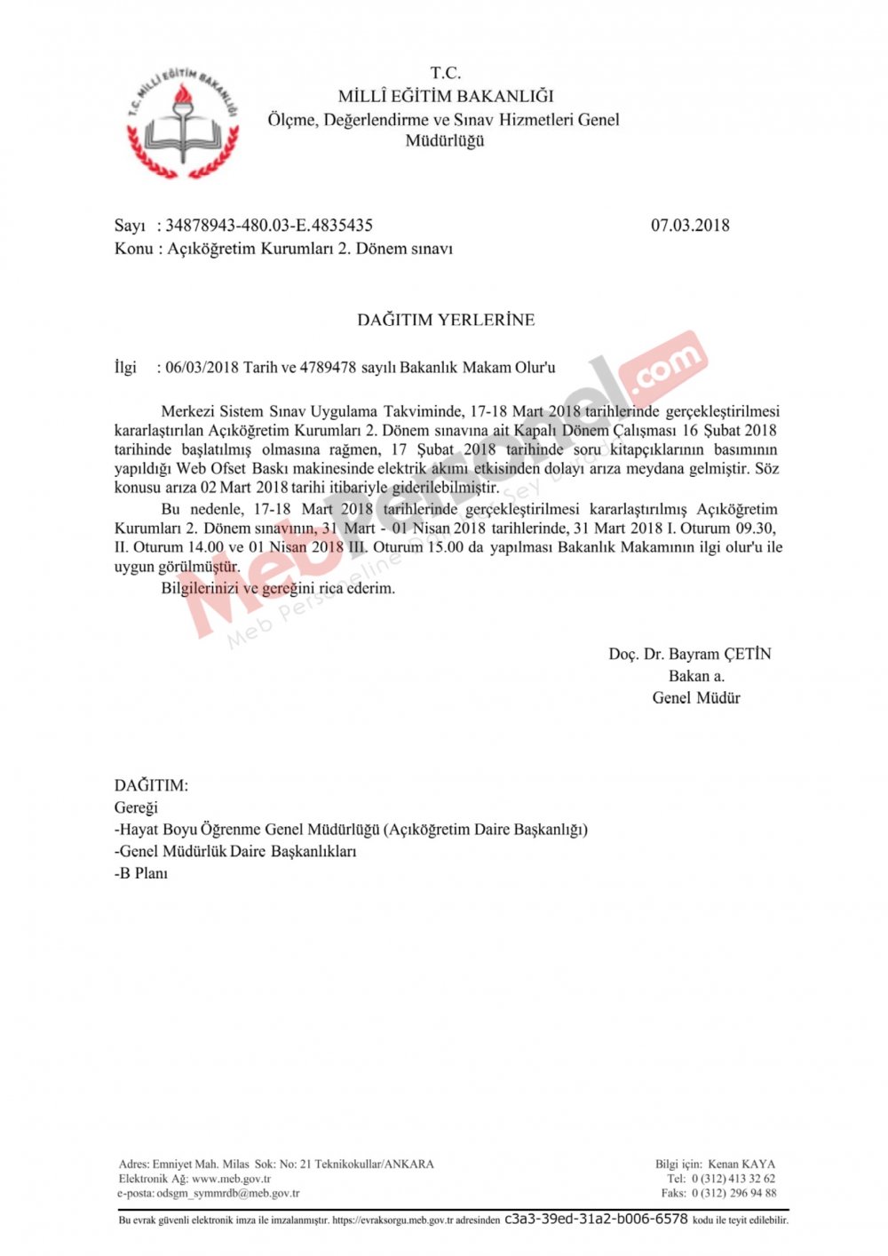 MEB'den ''Sınav Erteleme'' Duyurusu