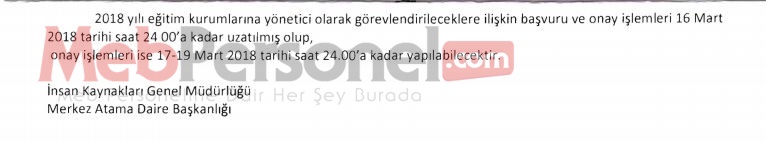Yönetici Görevlendirmelerinde Onay Ekranı Açıldı. Son Onay Süresi de Uzatıldı