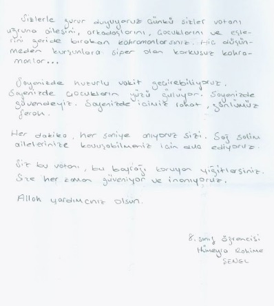 Öğrencilerden Mehmetçiğe teşekkür mektubu