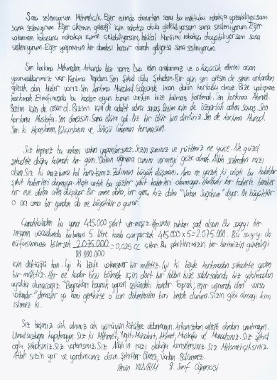 Öğrencilerden Mehmetçiğe teşekkür mektubu