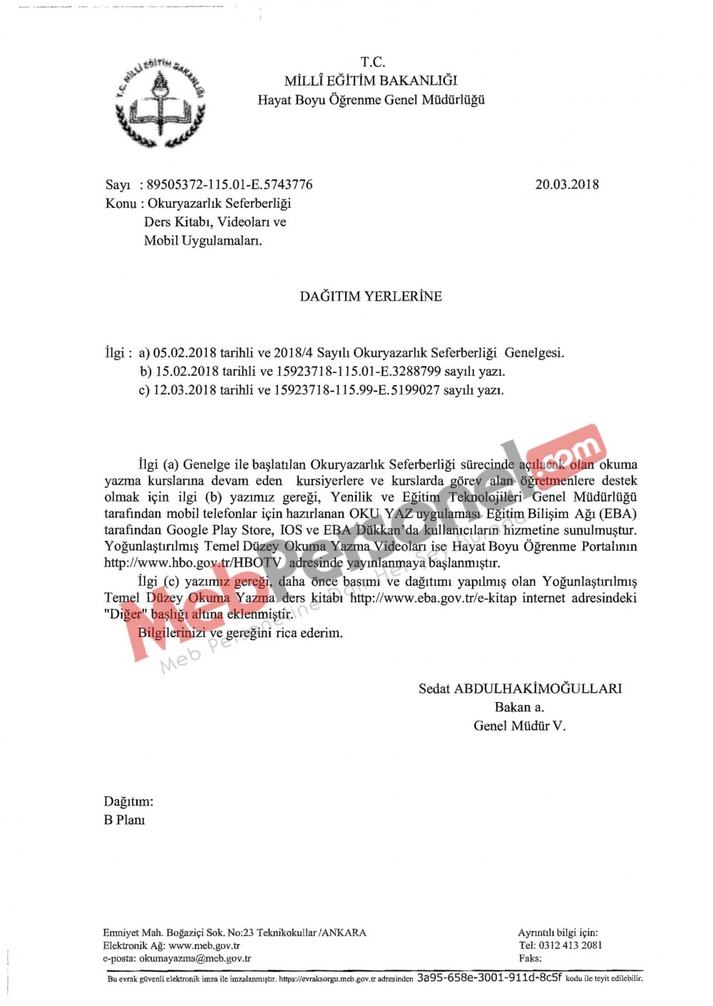 MEB'den ''Okuryazarlık Seferberliği'' Yazısı