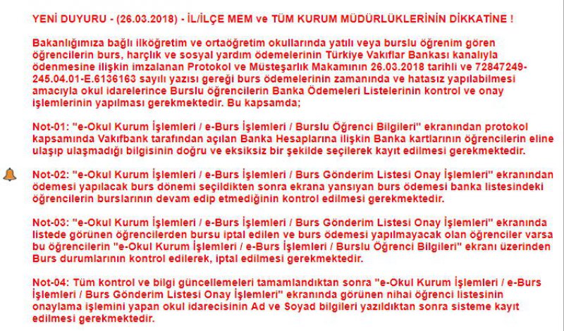 e-Okul Sistemi Üzerinde Burslu Öğrenci İşlemleri