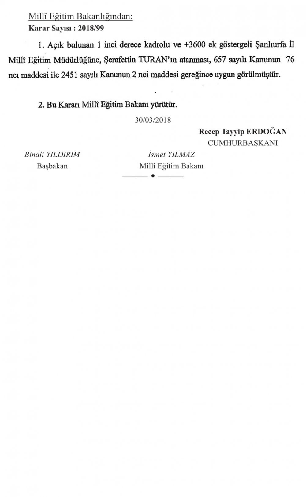 MEB'de Yeni İl Müdürü Ataması Resmi Gazetede