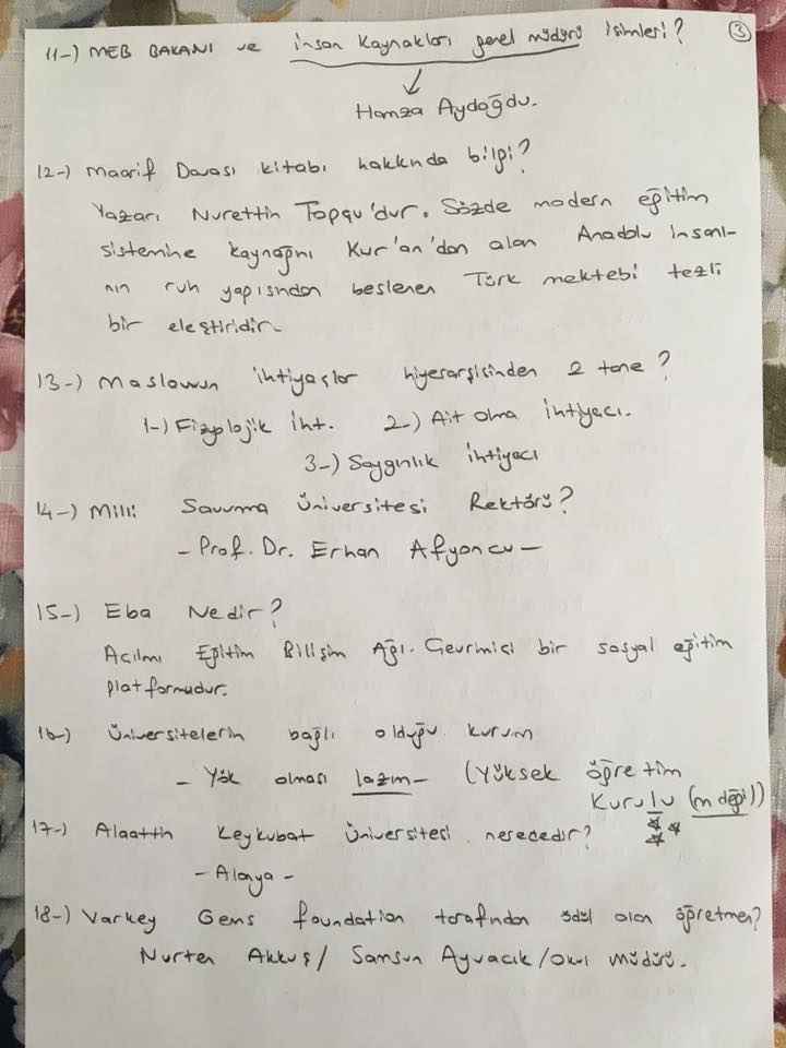 Sözleşmeli Öğretmen Atamaları Mülakatında Sorulan Sorular-2018