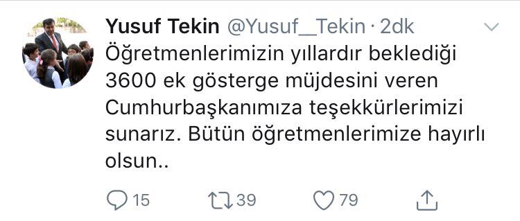 Tekin'den Erdoğan'a 3600 Ek Gösterge Teşekkürü!