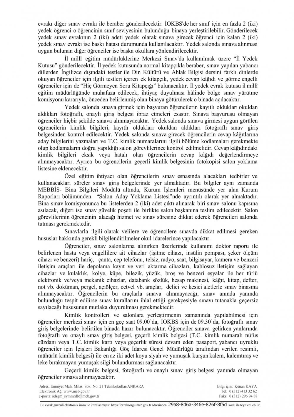 2018 Merkezi Sınav ve İOKB Sınavlarında Dikkat Edilecek Hususlar