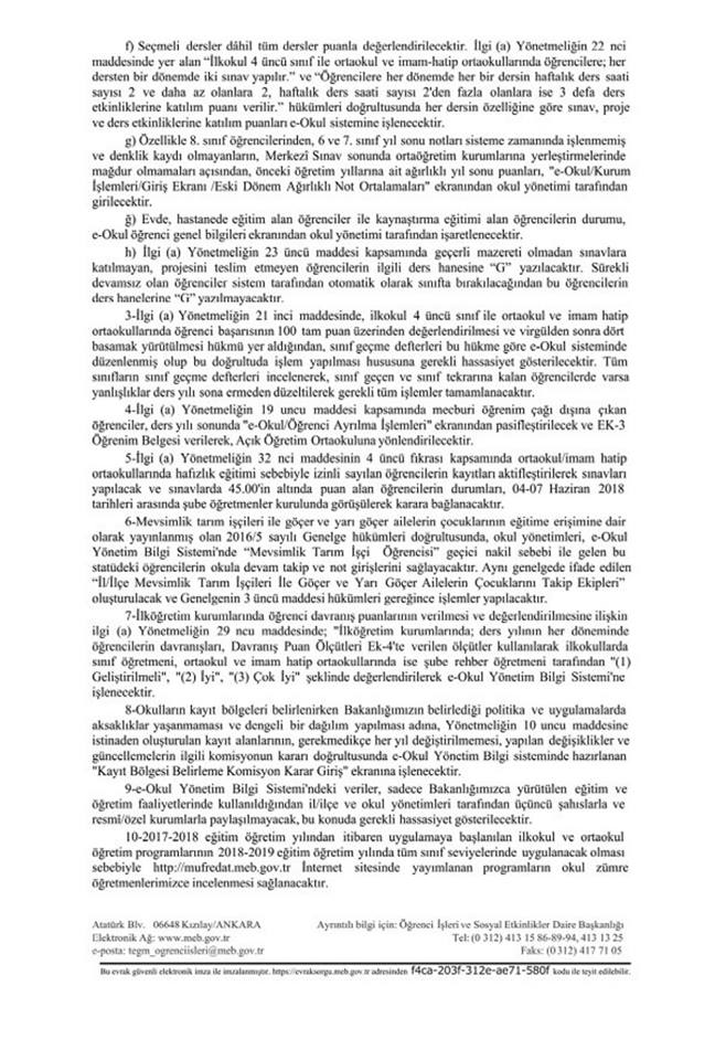 MEB'den ''Sene Sonu İş ve İşlemleri'' Yazısı