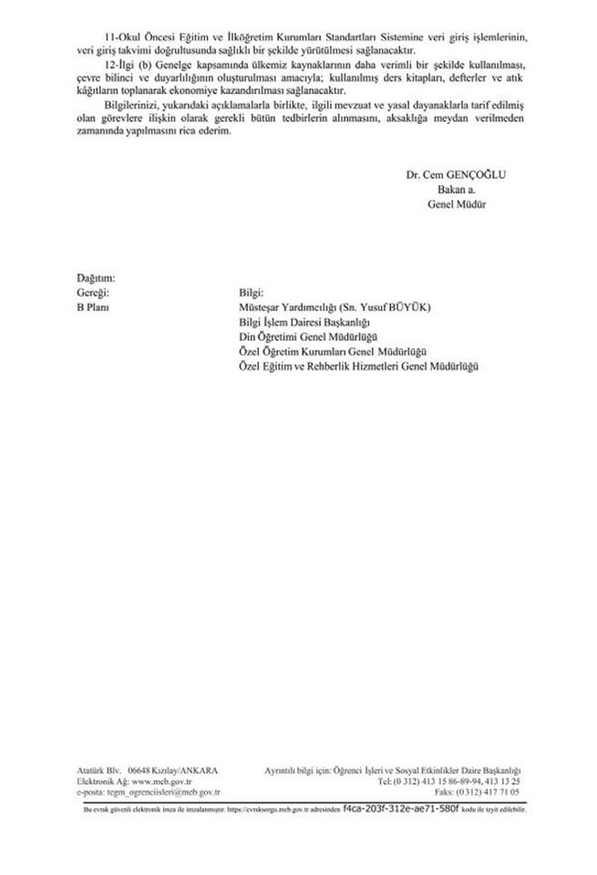 MEB'den ''Sene Sonu İş ve İşlemleri'' Yazısı
