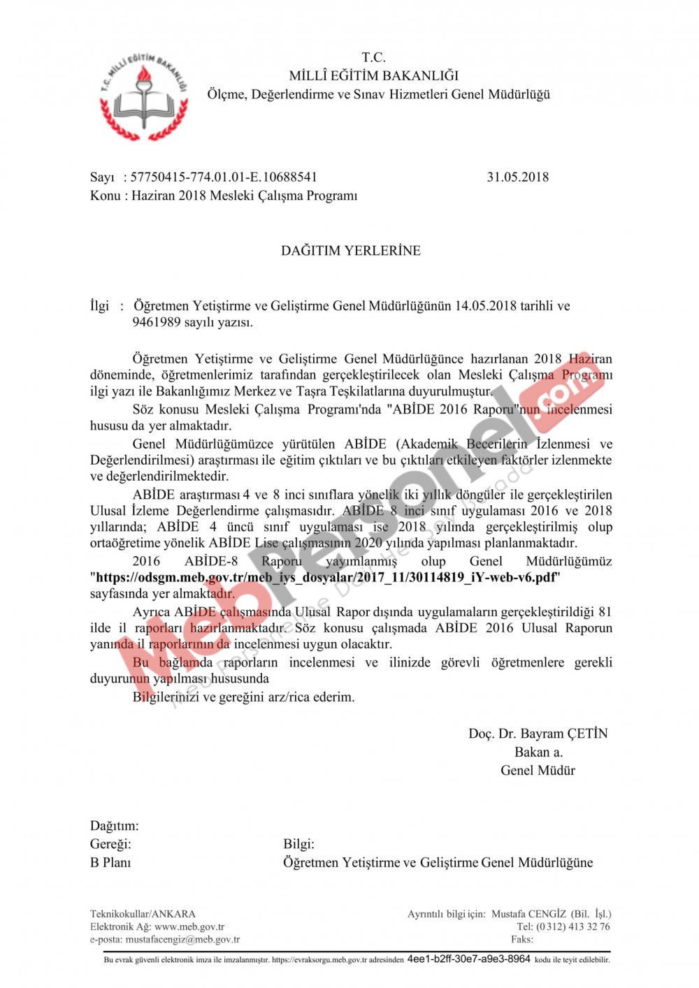 MEB'den ''Mesleki Çalışma Programı (ABİDE)'' Yazısı