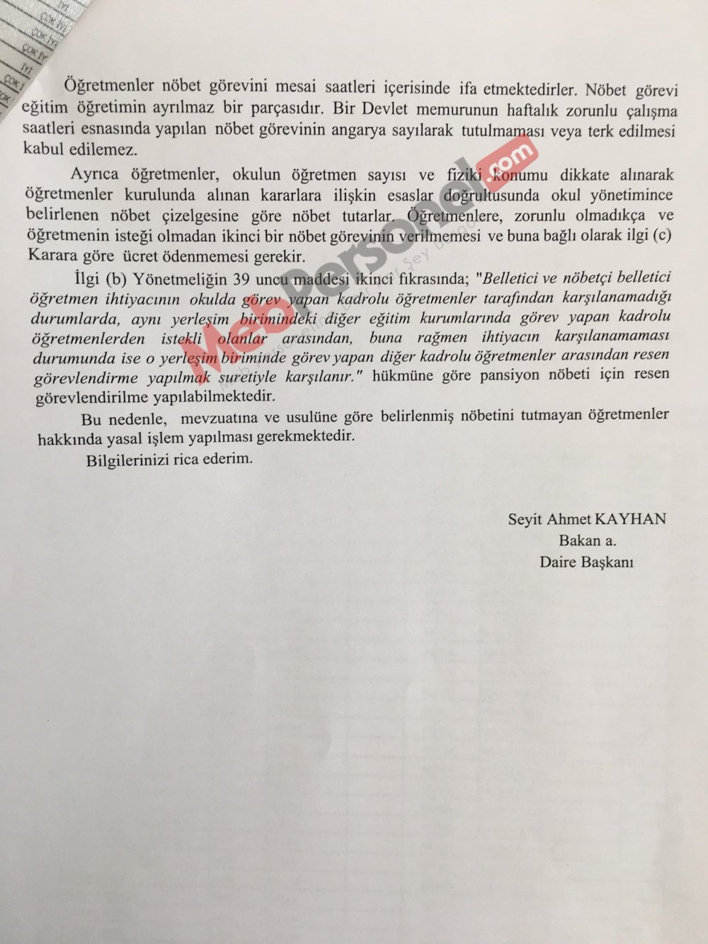 MEB'den ''Nöbet Eylemi'' Yazısı