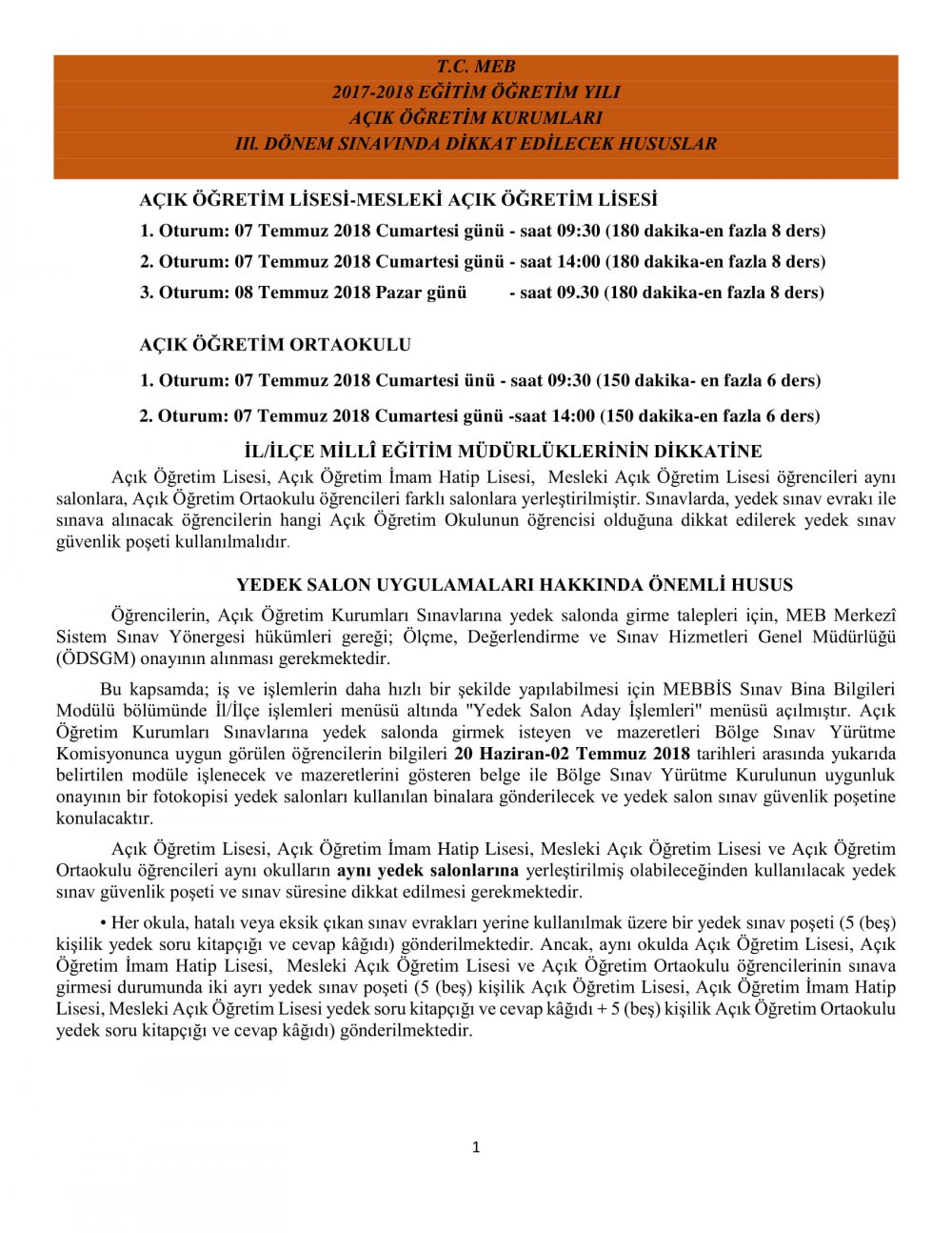 Açık Öğretim Kurumları Sınavlarında Dikkat Edilecek Hususlar