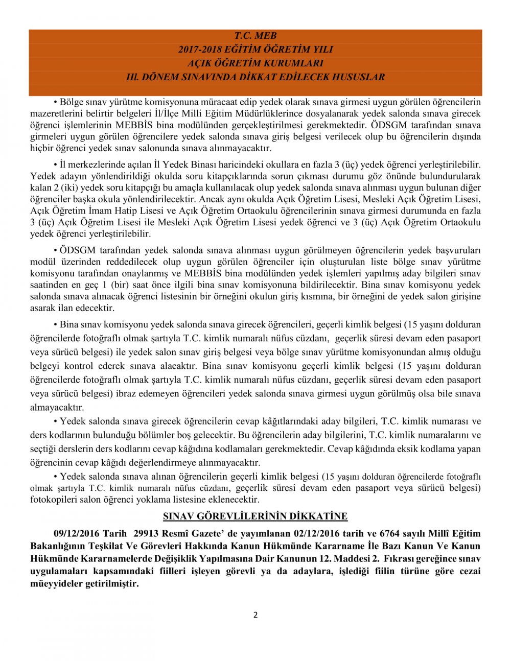 Açık Öğretim Kurumları Sınavlarında Dikkat Edilecek Hususlar