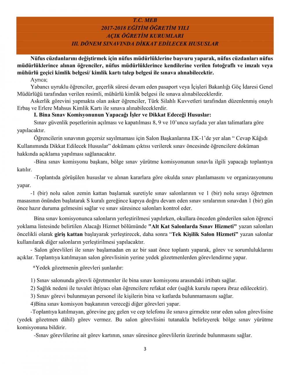 Açık Öğretim Kurumları Sınavlarında Dikkat Edilecek Hususlar