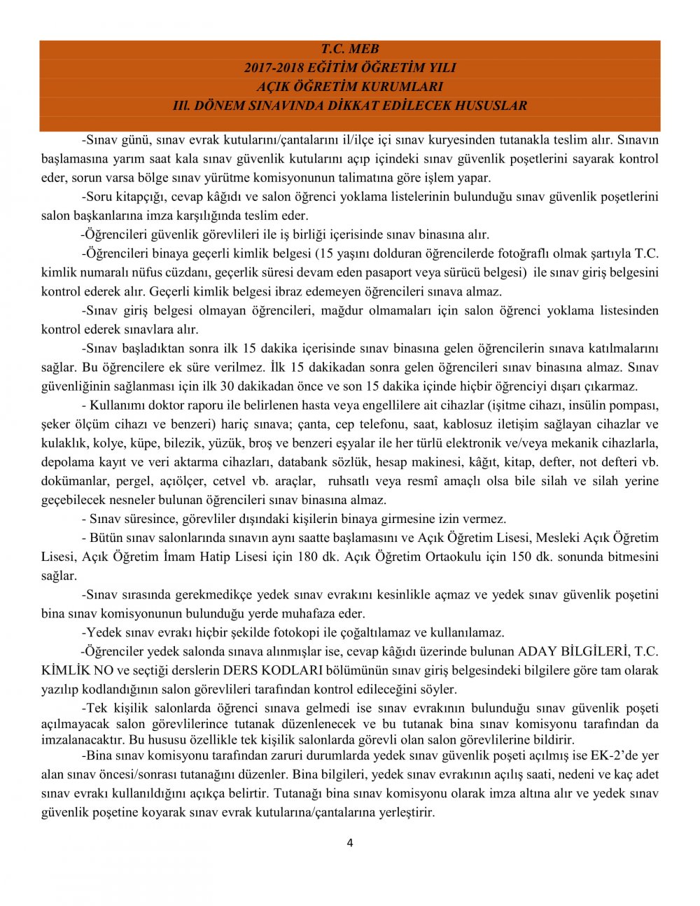 Açık Öğretim Kurumları Sınavlarında Dikkat Edilecek Hususlar