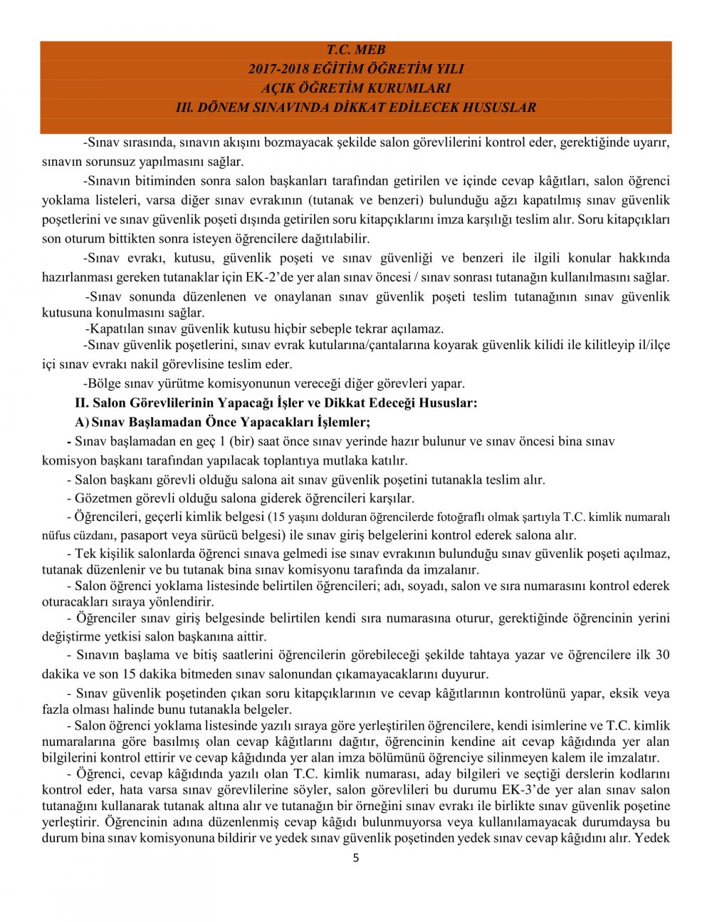 Açık Öğretim Kurumları Sınavlarında Dikkat Edilecek Hususlar