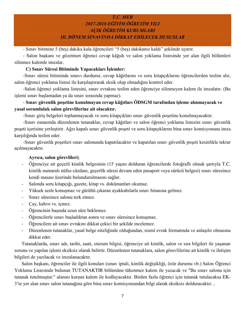 Açık Öğretim Kurumları Sınavlarında Dikkat Edilecek Hususlar