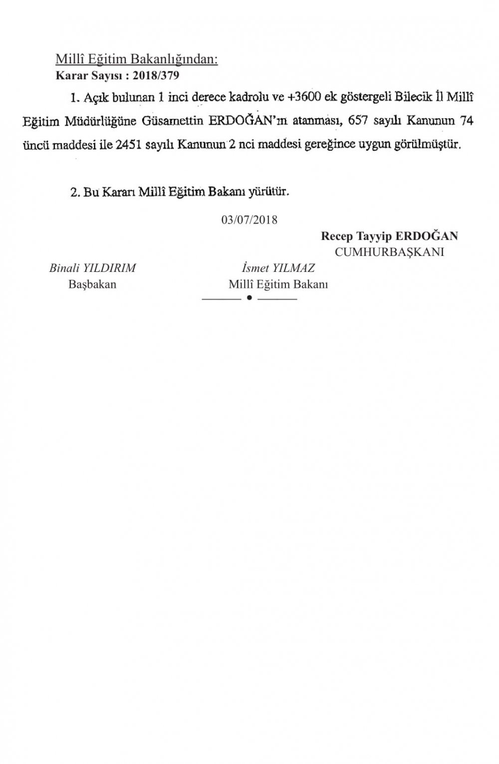 1 İl'e Yeni Milli Eğitim Müdürü Ataması Yapıldı