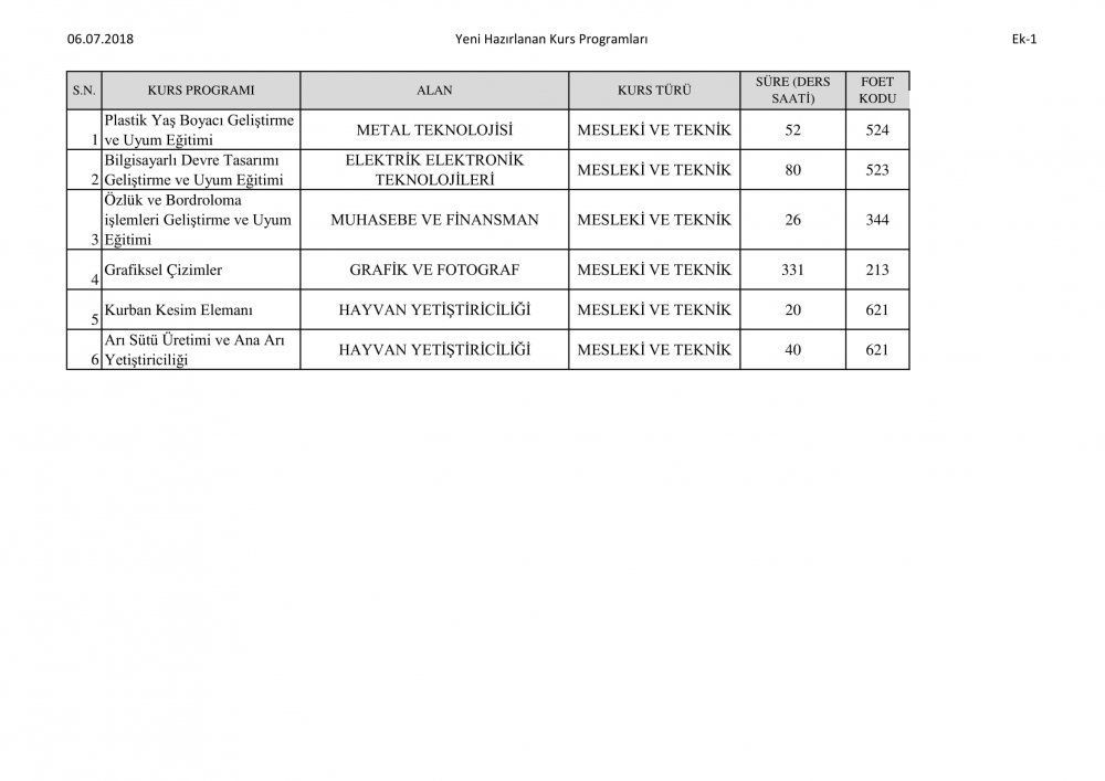 MEB'DEN YENİ KURS PROGRAMLARI YAZISI