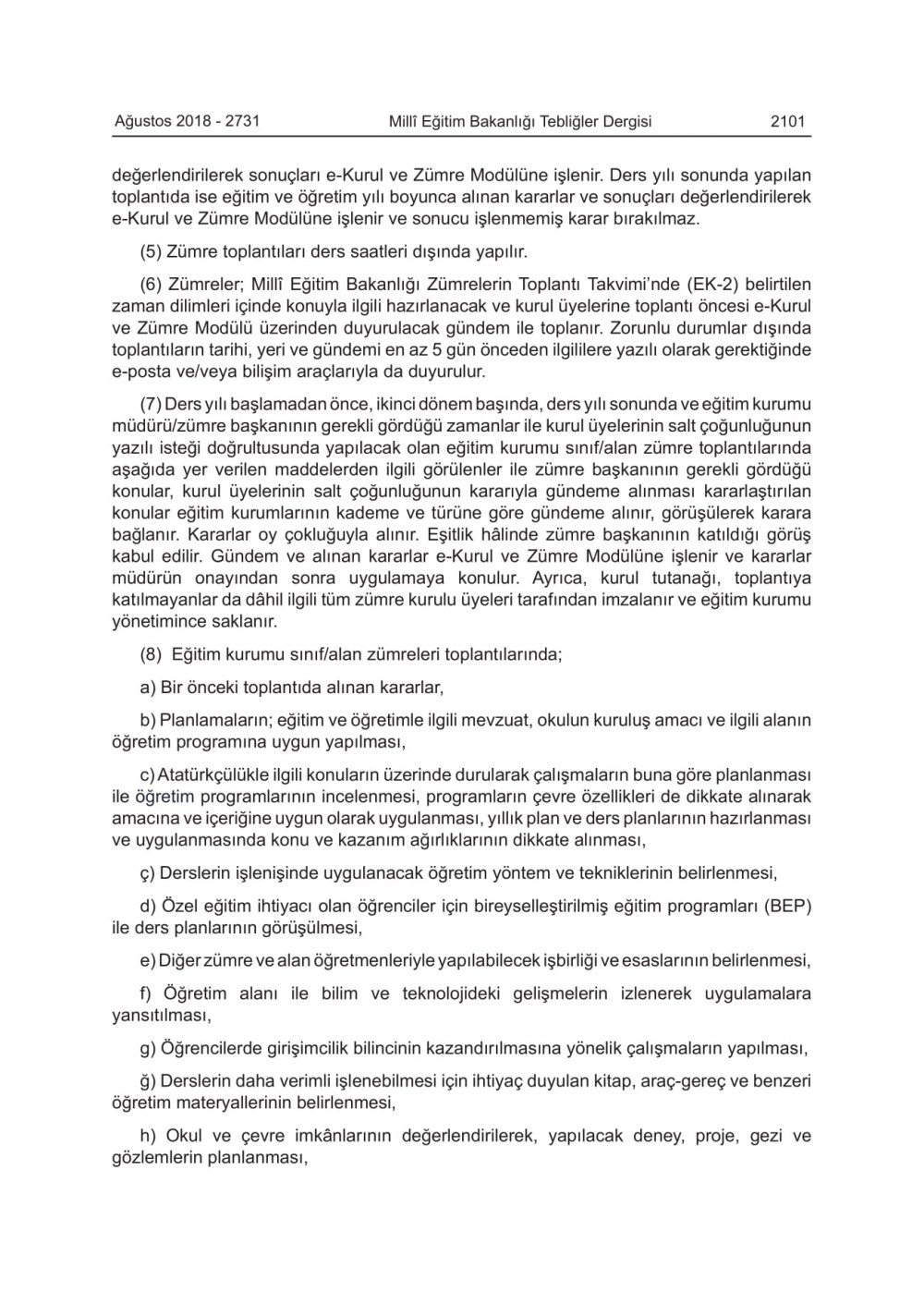 MEB EĞİTİM KURULLARI VE ZÜMRELERİ YÖNERGESİNDE DEĞİŞİKLİK YAPILDI