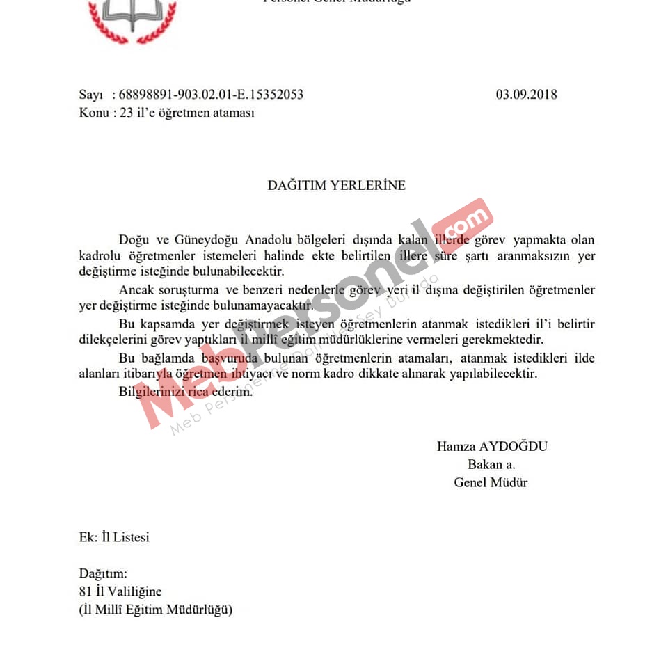 MEB'den ''23 İle Öğretmen Ataması'' Hakkında Resmi Yazı