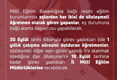 Sözleşmeli Öğretmenlere Eş Durumu Tayini Hakkı