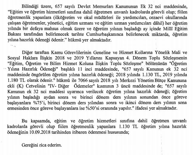 MEB'den ''Öğretim Yılına Hazırlık Ödeneği'' Yazısı