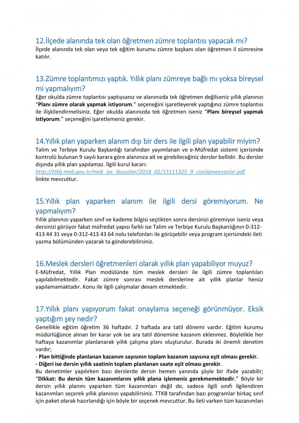 E-MÜDREDAT YILLIK PLAN MODÜLÜ İÇİN SIKÇA SORULAN SORULAR