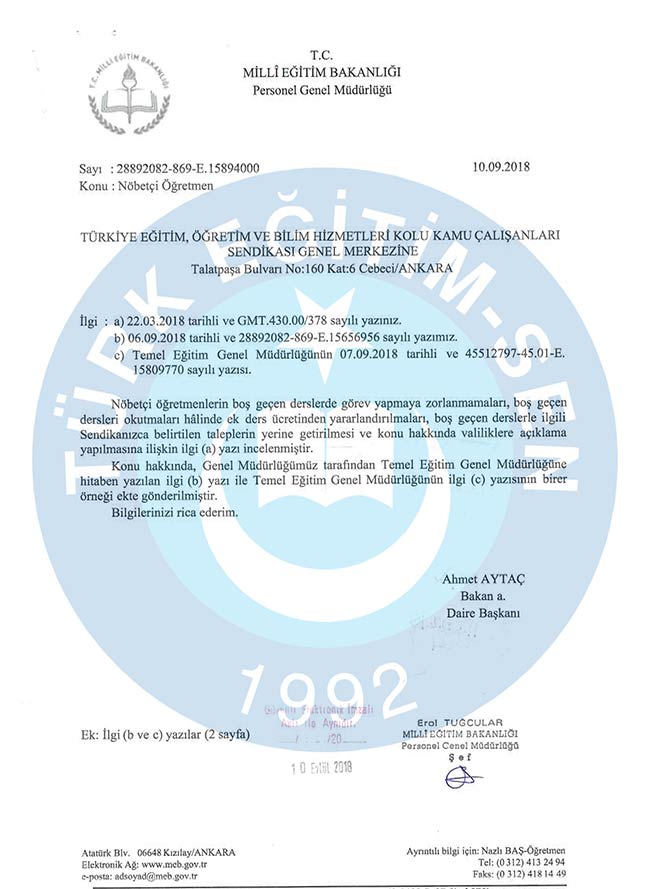 Boş Derse Giren Nöbetçi Öğretmene Ek Ders Ödenecek