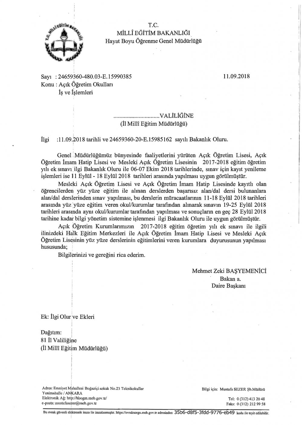 MEB'den ''Açık Öğretim Okulları İş ve İşlemleri'' Yazısı