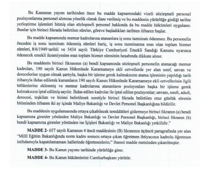 Tüm Sözleşmeli Personele Kadro İçin Kanun Teklifi