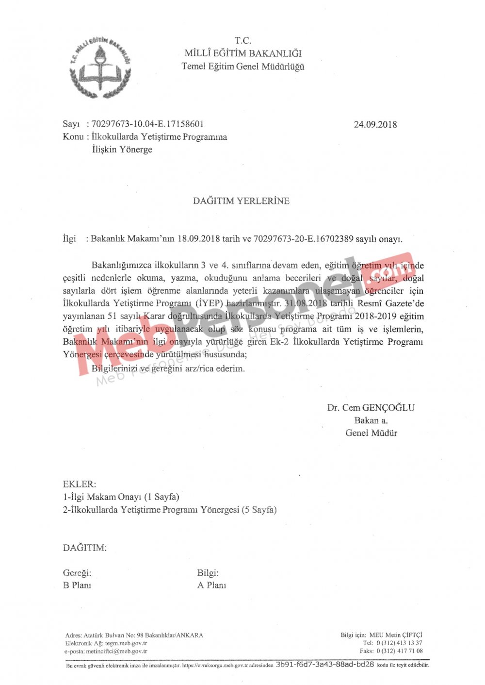 İlkokullarda Yetiştirme Programına İlişkin Yönerge