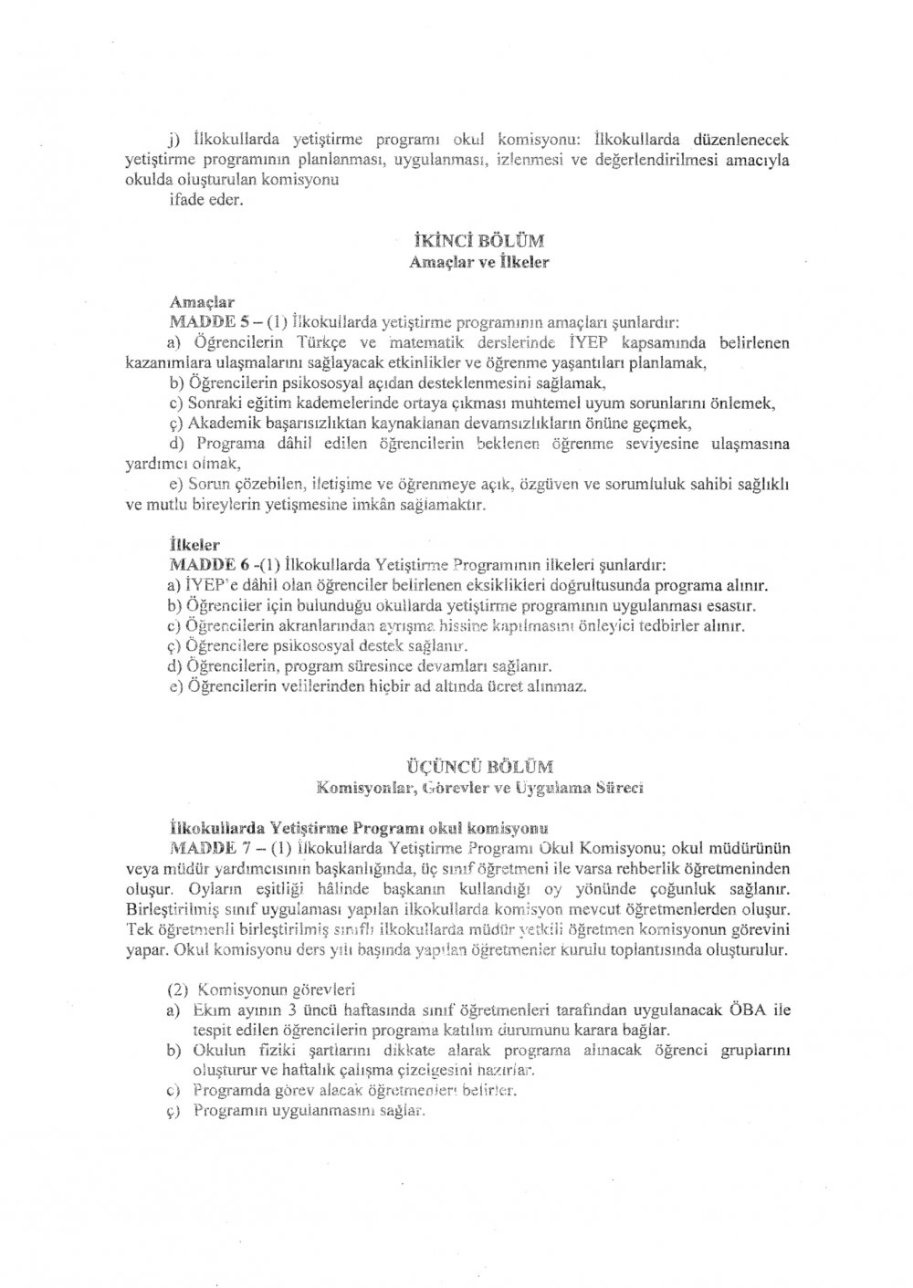 İlkokullarda Yetiştirme Programına İlişkin Yönerge