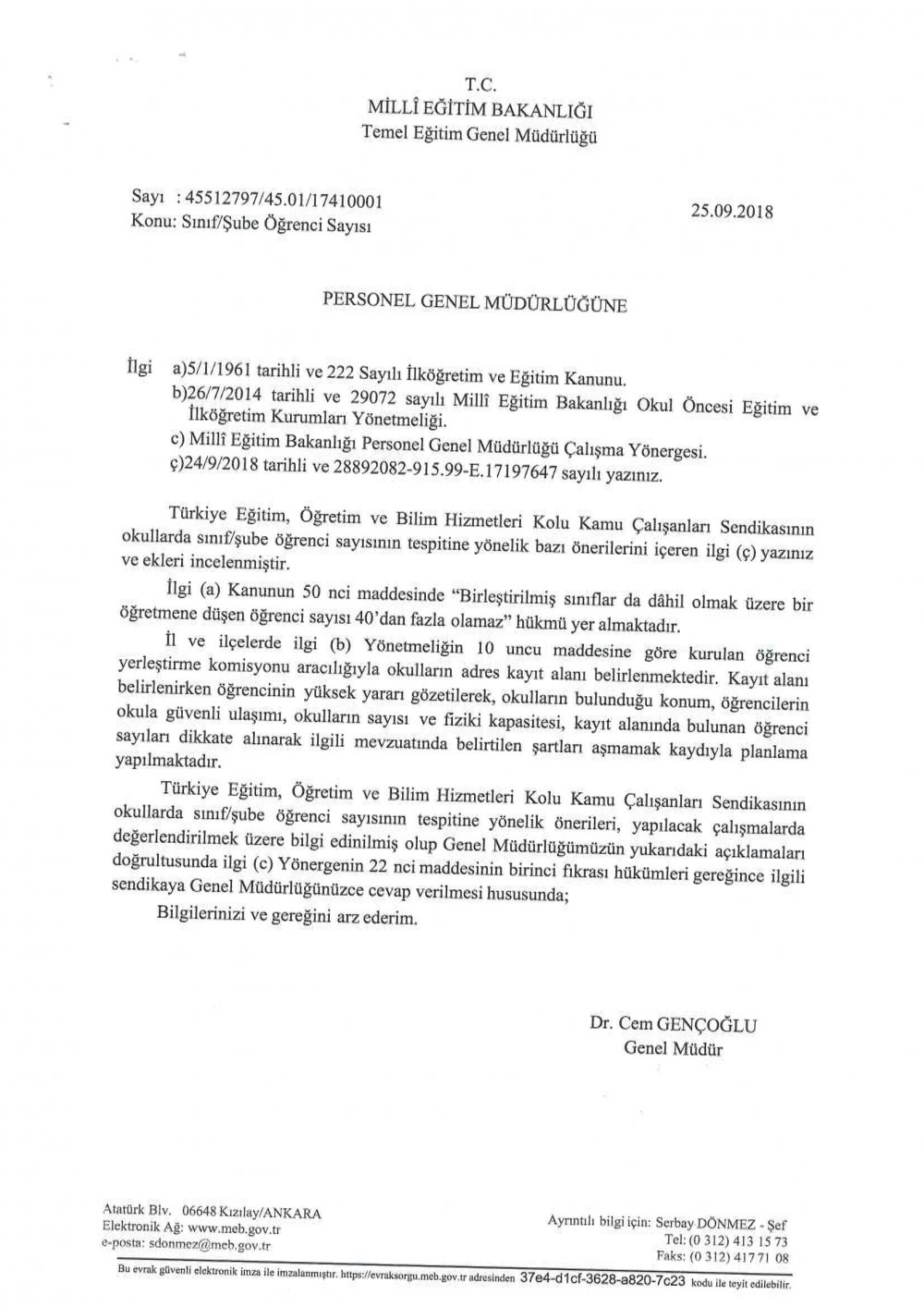 MEB: ''Bir Sınıftaki Öğrenci Sayısı 40'tan Fazla Olamaz''