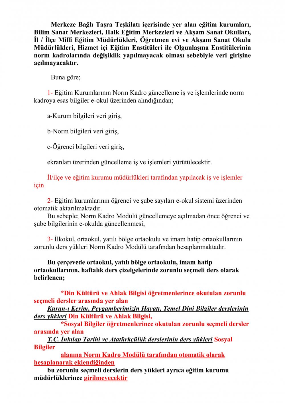 Norm Kadro Güncellemesinde Dikkat Edilmesi Gereken Hususlar ve Eğitim Kurumu Yöneticilerinin Yapması Gereken İş ve İşlemler
